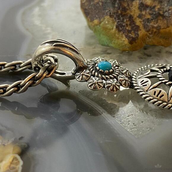 Carolyn Pollack Southwestern Style Sterling Turquoise Flower Shield Pendant - Picture 3 of 10